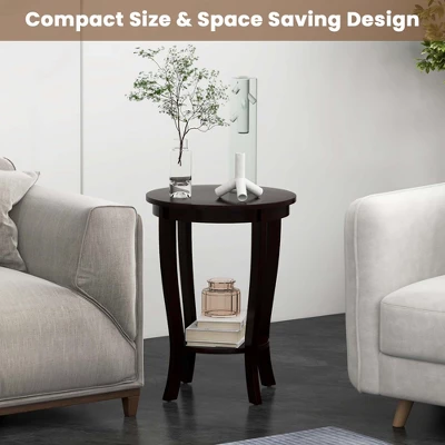 Costway 2-Tier End Table 18'' Round Compact Sofa Side Nightstand With Storage Shelf Espresso/White - Image 5