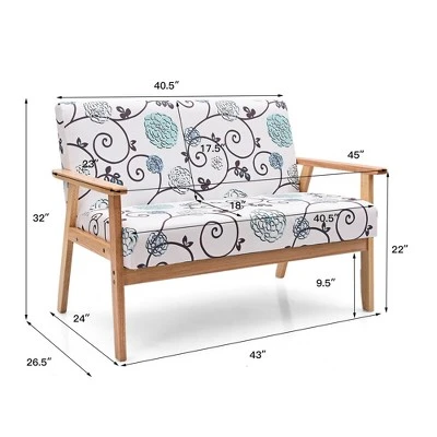 Costway Modern Fabric Loveseat Sofa Couch Upholstered 2-Seat Wood Armchair