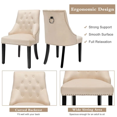 Costway Set Of 2 Button-Tufted Dining Chair Upholstered Armless Side Chair - Image 3