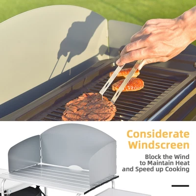 Costway Folding Portable Aluminum Camping Grill Table W/ Storage Organizer Windscreen - Image 4