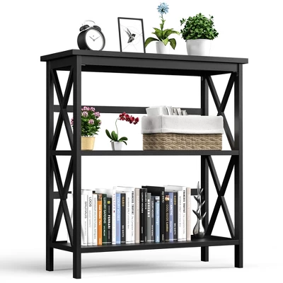 Costway 3-Tier Bookshelf Wooden Open Storage Bookcase For Home Office WhiteBlackCoffeeNatural - Image 8