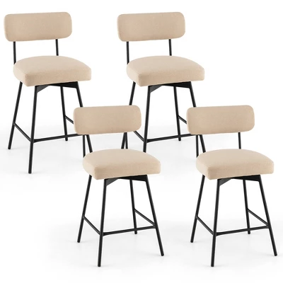 Costway Set Of 4 Swivel Bar Stools Counter Height Upholstered Kitchen Dining Chair Gray/Beige - Image 9