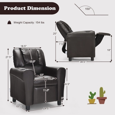 Costway Kids Recliner Chair PU Leather Armrest Sofa W/Footrest Cup Holder BeigeBrown - Image 8