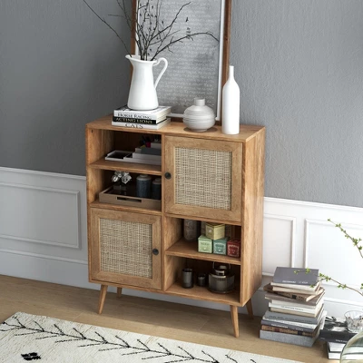 Costway Rattan Buffet Sideboard Accent Storage Cabinet Coffee Bar Cabinet Doors Cubbies - Image 3