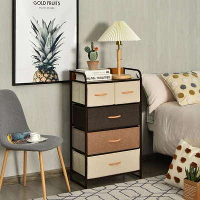 Costway 5-Drawer Dresser Storage 4-Tier Organizer Tower Steel Frame Wooden Top - Image 3