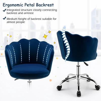 Costway Velvet Petal Shell Office Chair Adjustable Swivel Accent Vanity Armchair YellowBlueGreyPink - Image 6