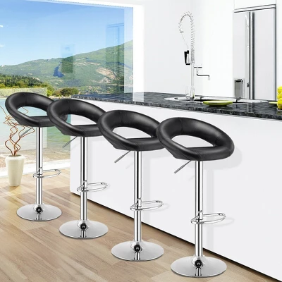 Costway Set Of 4 Adjustable Bar Stools Swivel Pub Chairs Barstools PU Leather White/Black - Image 2