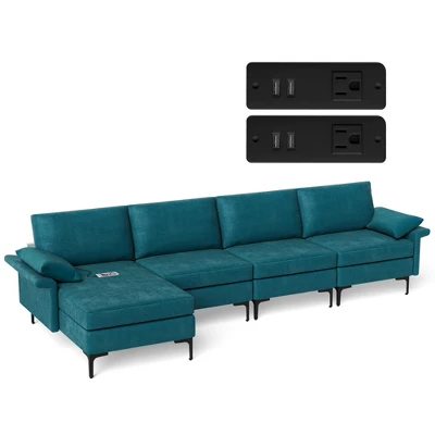 Costway Modern Modular L-shaped Sectional Sofa W/ Reversible Chaise & 4 USB Ports - Image 10