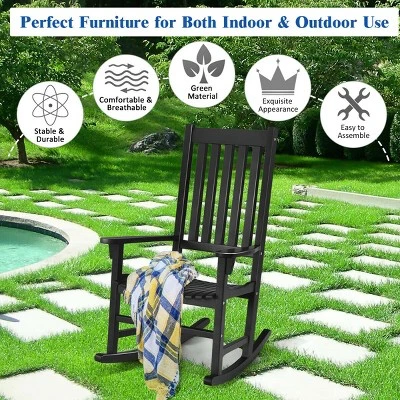Costway 2PCS Wood Rocking Chair Porch Rocker High Back Garden Seat Indoor Outdoor - Image 6