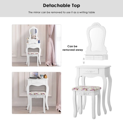 Costway White Vanity Jewelry Makeup Dressing Table Stool Drawer - Image 8