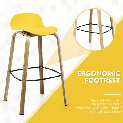 Costway Modern Set Of 4 Barstools 30inch Pub Chairs W/Low Back & Metal Legs Yellow - Image 5