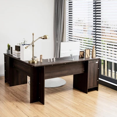 Costway L-Shaped Corner Computer Desk Writing Table Study Workstation Drawers BlackBrown - Image 9