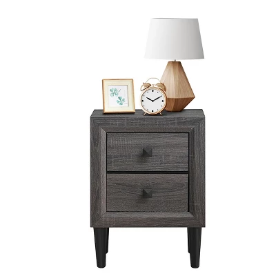 Costway Nightstand W/2 Drawers Multipurpose Retro Grey Bedside Table Fully Assembled - Image 9