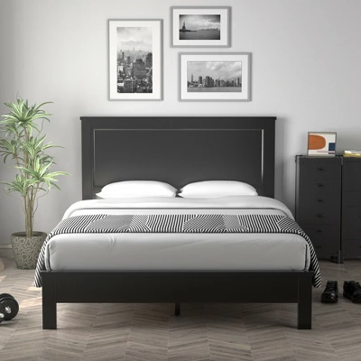 Costway Twin/Full/Queen Size Bed Frame Platform Slat High Headboard Bedroom Rubber Wood Leg - Image 4