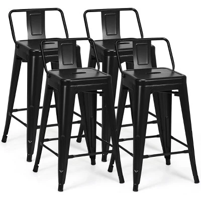 Costway Set Of 4 Low Back Metal Counter Stool 24'' Seat Height Industrial Bar Stools GunBlack - Image 11