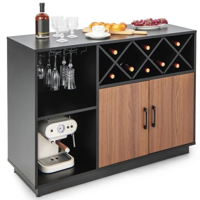Costway Industrial Wine Bar Cabinet Sideboard Buffet With Glass Holder & Adjustable Shelf - Image 9
