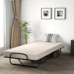 Costway Folding Bed With Memory Foam Mattress Portable Rollaway Guest Cot Memory Foam Beige Made In Italy
