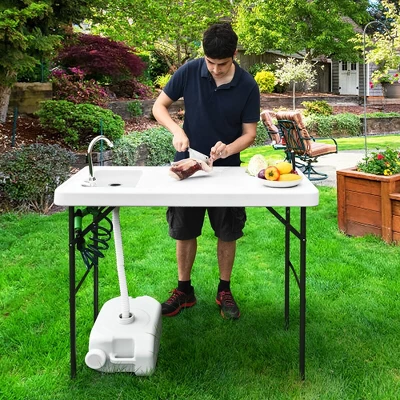 Costway Folding Fish Table Hunting Clean Cutting Camping Sink Faucet W Sprayer - Image 7