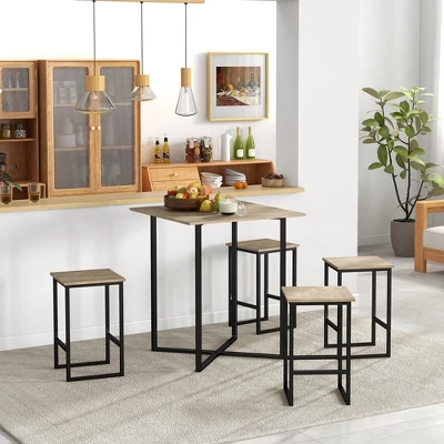 Costway 5-Piece Dining Table Set Kitchen Square Square Space-saving Table Set With Stools - Image 3