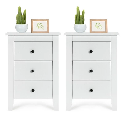 2PCS Nightstand End Beside Table Drawers Modern Storage Bedroom Furniture White - Image 4
