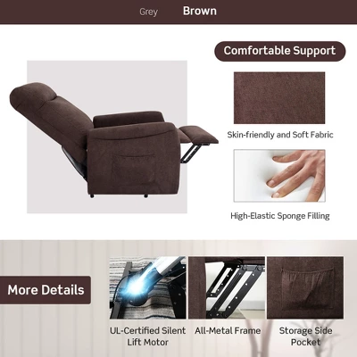 Costway Power Lift Recliner Chair For Elderly Living Room Chair W/ Remote Control GreyBrown - Image 6