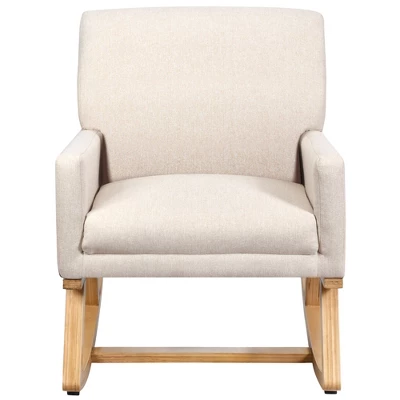 Costway Mid Century Fabric Rocking Chair Upholstered Accent Armchair Lounge Chair Beige/Gray - Image 6