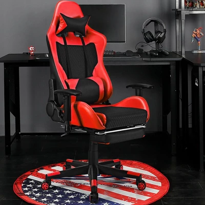 Costway Gaming Chair Massage Reclining Racing Office Computer Chair With Footrest Red - Image 2