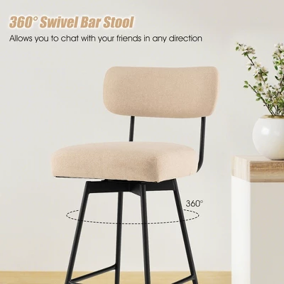 Costway Set Of 4 Swivel Bar Stools Counter Height Upholstered Kitchen Dining Chair Gray/Beige - Image 5