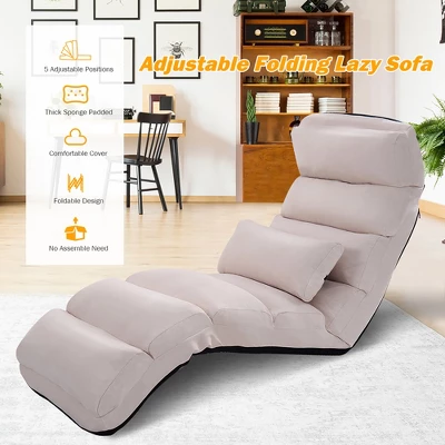 Costway Folding Lazy Sofa Chair Stylish Sofa Couch Beds Lounge Chair W/Pillow Beige New - Image 9