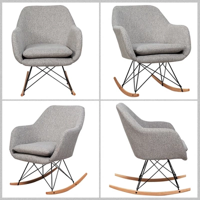 Costway Rocking Chair Fabric Rocker Upholstered Single Sofa Chair Accent Armchair Grey - Image 7