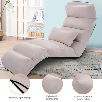 Costway Folding Lazy Sofa Chair Stylish Sofa Couch Beds Lounge Chair W/Pillow Beige New - Image 6