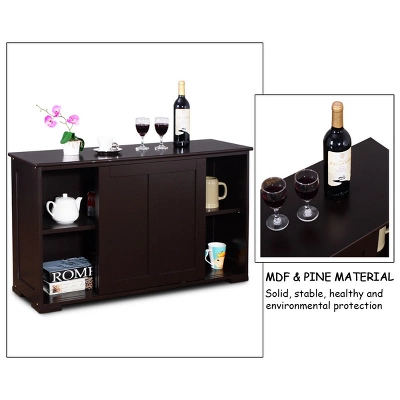 Costway Kitchen Storage Cabinet Sideboard Buffet Cupboard Wood Sliding Door Pantry Brown - Image 5