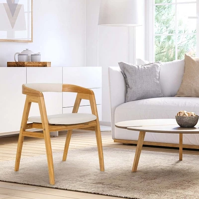 Costway Leisure Bamboo Chair Dining Chair W/ Curved Back & Anti-slip Foot Pads