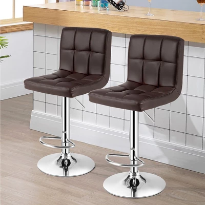 Costway Set Of 2 Adjustable Bar Stools PU Leather Swivel Kitchen Counter Pub Chair - Image 3
