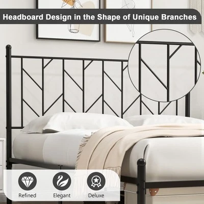 Costway Full/Qween/Twin Size Metal Platform Bed Frame Vintage Headboard Mattress Foundation Black - Image 4