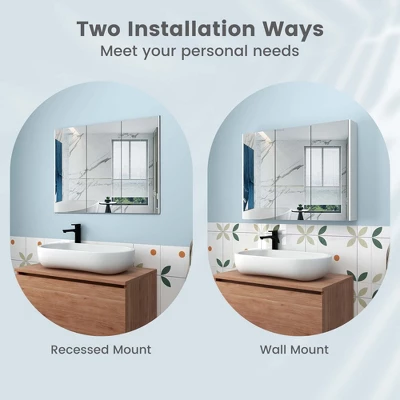 Costway 36" Wide Wall Mount Mirrored Bathroom Medicine Cabinet Organizer Mirror Door - Image 4