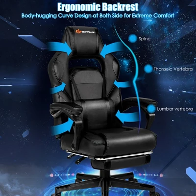 Costway Massage Gaming Chair Reclining Racing Computer Office Chair With Footrest White BlackBlueRed - Image 3