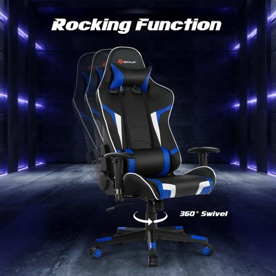 Costway Massage Gaming Chair Reclining Swivel Racing Office Chair W/Lumbar Support WhiteBlueGreyRed - Image 3