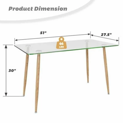 Costway Modern Glass Dining Table Rectangular Dining Room Table W/Metal Legs For Kitchen - Image 4