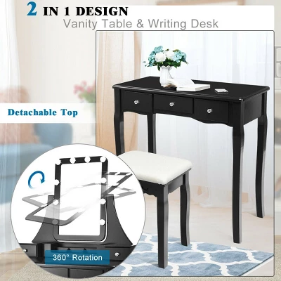Costway Vanity Dressing Table Set W/Removable Box &10 Dimmable Bulbs Touch Switch - Image 7