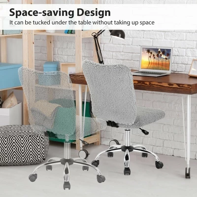Costway Armless Faux Fur Leisure Office Chair Adjustable Swivel Task Chair - Image 6