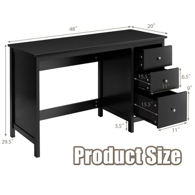 Computer Desk Study Writing Desk Home Office Workstation With 3 Drawers WhiteBlack - Image 3