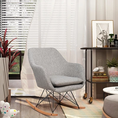 Costway Rocking Chair Fabric Rocker Upholstered Single Sofa Chair Accent Armchair Grey - Image 3
