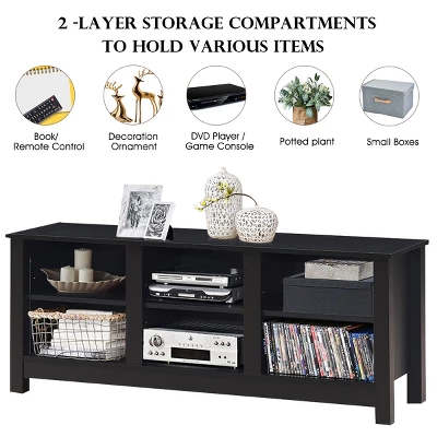 Costway TV Stand Cabinet For TV's Up To 60'' Entertainment Center W/Storage Shelves BlackBrown - Image 8
