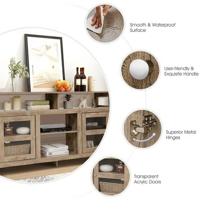 Costway 58'' TV Stand Entertainment Console Center W/ 2 Cabinets Up To 65'' GreyBlackWalnut - Image 8