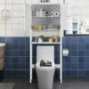 Costway Over The Toilet Storage Cabinet Double Door Bathroom Organizer Adjustable Shelf
