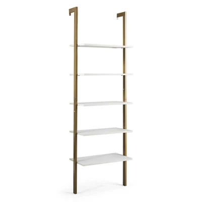 Costway 5-Tier Ladder Shelf Wood Wall Mounted Display Bookshelf Metal Frame Brown & Black/Brown & White/Bronze - Image 11