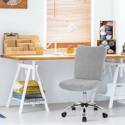 Costway Armless Faux Fur Leisure Office Chair Adjustable Swivel Task Chair - Image 3