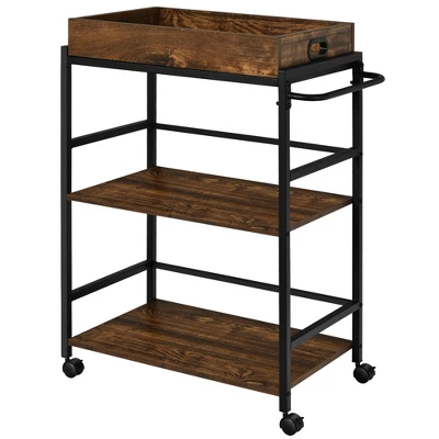 Costway 3-Tier Rolling Bar Cart Kitchen Serving Cart W/ Removable Tray & Handle - Image 9