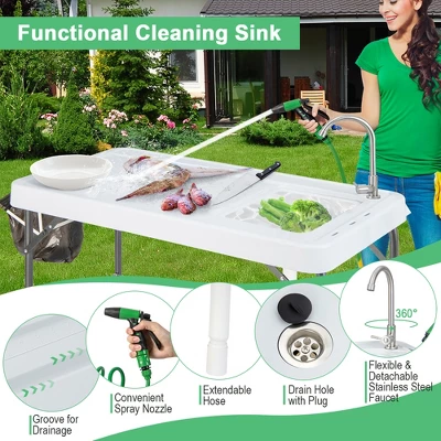 Costway Folding Fish Cleaning Table Portable Camping Table With Faucet Hose Grid Rack - Image 5